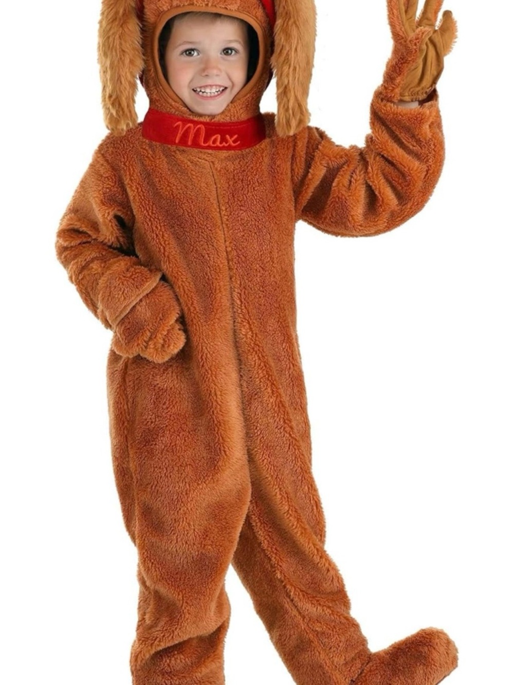 Kids Plush Puppy Costume in Brown with Red Collar